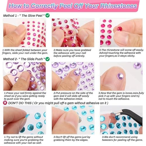 2800 Pcs Self Adhesive face Rhinestones gems Stickers in 20 Colors, 6 Sizes Stick on Jewels for Body, Face, Hair and Craft DIY Decorations(3/4/5/6/8/10mm) thumbnail 4