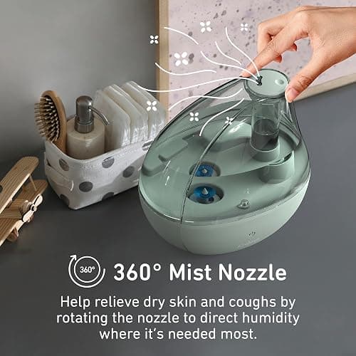 Pure Enrichment PureBaby Ultrasonic Cool Mist Humidifier & Soft Glow Night Light, Whisper-Quiet and Ideal for Baby Nurseries & Kids Bedrooms to Relieve Congestion, Colds, & Coughs (Whisper Green) thumbnail 6
