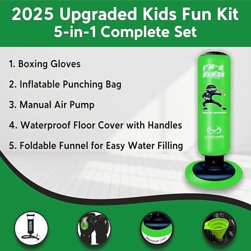 Marwan Sports 5-in-1 Inflatable Punching Bag for Kids – 63" Karate Toy Set with Boxing Gloves, Durable Fast Rebound, Active Play Birthday for Boys & Girls Ages 4-12 thumbnail 2