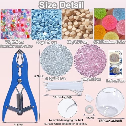 DIY Stress Ball Making Kit with Filler-15PCS Stress Ball Making Kit Stress Balls, Transparent Blank Skins with Air Pump & Expander Tool for Pressure Squishy Balls for Adult (15PC, Style A) thumbnail 5