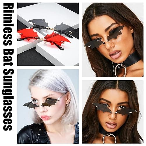 UTTPLL Rimless Fashion Sunglasses Women Men Party Goth Bat Novelty Frameless Glasses Trendy Flame Eyewear UV400 Protection thumbnail 6