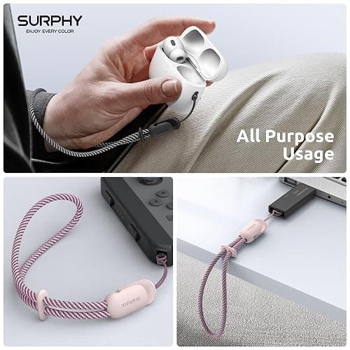 SURPHY 2 Pack Phone Lanyard for Cellphone Case, Phone Wrist Strap for Case, Cellphone Strap with 2-Color Braided, Charm Wrist Lanyard for Women and Men, Cellphone Wrist Lanyard for Women, Pink & Black thumbnail 7