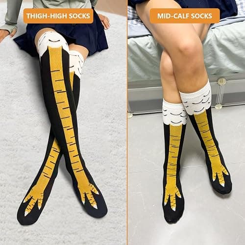 woxafo 2 Pair Chicken Leg Socks, 3D Novelty Funny Knee-High & Mid-Calf Chicken Costume Feet Socks, Animal Paw Sock for Women Men Thanksgiving Xmas Birthday Party Stocking Stuffer Gifts thumbnail 3