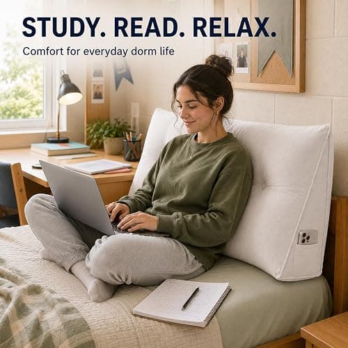 Guzhouyiye Dorm Headboard Pillow,Bed Wedge Pillow for Headboard,No Nail College Dorm Room Essentials Back Support for Reading, Plush Bolster for Daybed Bun (White,Small / 24 Inch) thumbnail 7