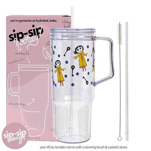 Sip-Sip Hooray! Coraline 40oz Acrylic Tumbler with Lid and Straw, Button Eyes Iced Coffee Cup, Coraline Jones Glass Tumbler, Merch Gift thumbnail 3