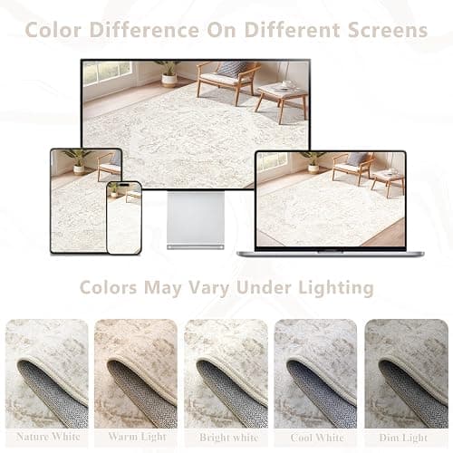 5x7 Area Rugs for Living Room: Washable Rug Vintage Large Rugs Soft Non Slip Low Pile Rug Floral Distressed Floor Carpet for Bedroom Kitchen Nursery Dining Room Home Office (Beige, 5'x7') thumbnail 8