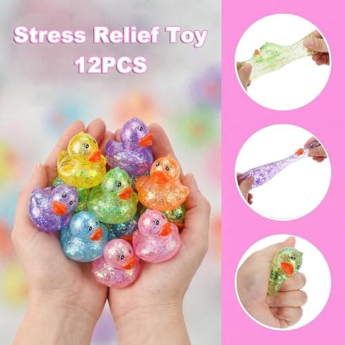 12 Pcs Gliter Mini Duck Squishy, Cute Colorful Slow Rise Fidget Stress Balls for Adult Sensory Ducks for Gifts Office Stocking Stuffer ADHD Autism Anxiety Relief thumbnail 4