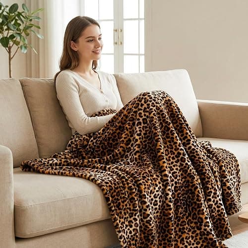 Vessia Leopard Printed Throw Blanket for Couch,Bed,Sofa, Soft Cozy 290GSM Classic Leopard Pattern Blanket for All Season, Lightweight Comfy Yellow Cheetah Animal Print Flannel Fleece Decor thumbnail 5