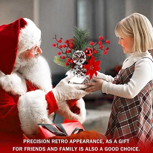 Small Christmas Tree Tabletop Artificial Mini Christmas Tree Decorations with Holiday Ornaments Red Berry Pine Cone Greenery for Home Indoor Fireplace Mantel Xmas Decor (Cabin-Red Flowers) thumbnail 5
