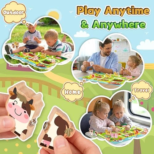Kimzom Toys for 1 2 3 Year old Boys Girls, Montessori Matching Puzzles Games Wooden Farm Animal Toys for Toddlers, Birthday Gift Presents for 18 Months Plus Baby Puzzles with Snap Fasteners thumbnail 4