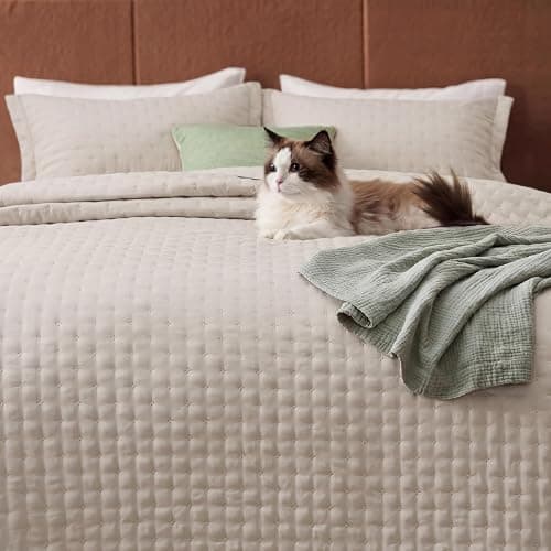 Bedsure King Quilt - Linen Bedspread King Size & Lightweight Comforter, Modern Farmhouse Coverlet with Clover Pattern, Ultra Soft All-Season Bedding, 106 x 96 Inches thumbnail 6
