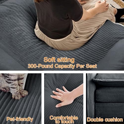Qupeife Modular Sectional Sofa with 2 Ottoman, Cloud Couch Sectionals 2 Seat Sofa, Small Sectional Couch for Living Room (Grey, Loveseat with 2 Ottomans) thumbnail 3