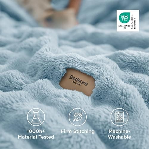 Bedsure 3D Fleece Bubble Blanket for Couch - GentleSoft Blue Throw Blanket for Sofa Bed Room Decor - Luxury Soft Cozy Gifts for Women Girls, Lightweight, All Seasons, Light Blue, 50"×60" thumbnail 6
