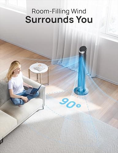 Dreo Tower Fan for Bedroom, 90° Oscillating Fans that Blow Cold Air, 5 Speeds, 4 Modes with 26ft/s Velocity, 12H & 28dB Quiet Timer, Remote, Touch, 40" Standing Floor Fan for Home Office, Black thumbnail 5