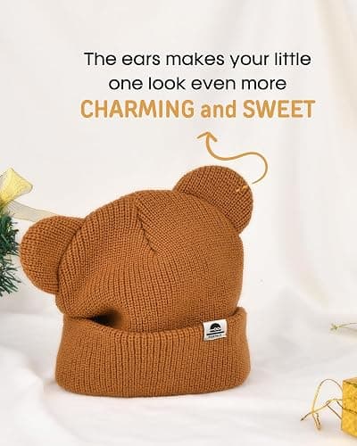 FURTALK Baby Beanie Winter Hat with Bear Ear for Infant Toddler Boys Girls Soft Knitted Skull Cap thumbnail 3