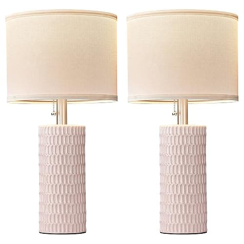 Reaketon Table Lamps for Living Room Set of 2, Ceramic Table Lamps for Bedroom, 20" Modern Lamps for Night Stands, Pink thumbnail 8