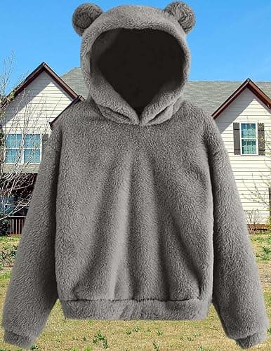 LIZALIG Women's Cute Fuzzy Animal Hoodie - Long Sleeve Plush Warm Casual Pullover Sweatshirt thumbnail 3