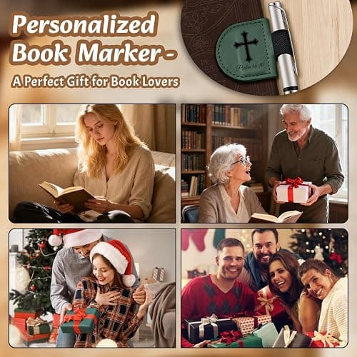 Bygone Mark Personalized Magnetic Leather Bookmark with Pen Holder - Inspirational Bible Verse Scripture Design, Custom Book Marker for Book Lovers Men Women (Brown-Romans 8:28) thumbnail 7