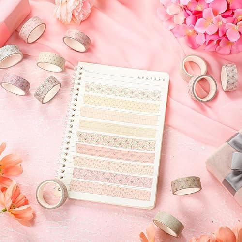 YooNotee 12 Rolls Watercolor Floral Washi Tape Set 15 mm Vintage Dusty Pink Decorative Masking Tape for Arts DIY Craft Scrapbook Envelope Party Supplies Gift Wrapping thumbnail 3