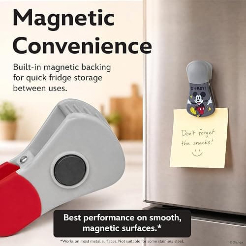 Disney Mickey & Friends Magnetic Chip Clips, Set of 6 | Airtight food storage bag clips for snack, cereal, and coffee bags, great for pantry and fridge, magnet displays kids artwork thumbnail 5