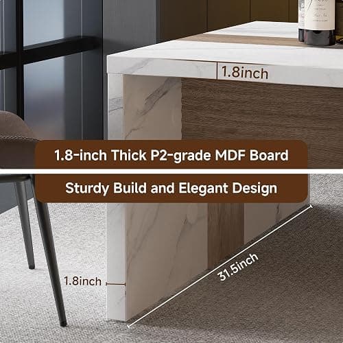 63" Large Island Table for Kitchen with Charging Station,Faux Marble Wooden Dining Table for 4-6 People,Modern Luxury Kitchen Island with Multi-Color LED Mood Lighting & Stylish Grill Design thumbnail 6