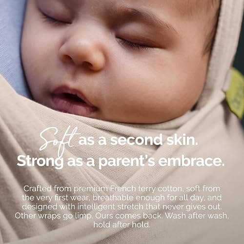 Boba Baby Wrap Carrier – Original Baby Sling Carrier for Newborns (7–35 lbs), Soft, Secure, Hands-Free & Ergonomic, Ideal for Comfortable Bonding, New Parents (Beige) thumbnail 4