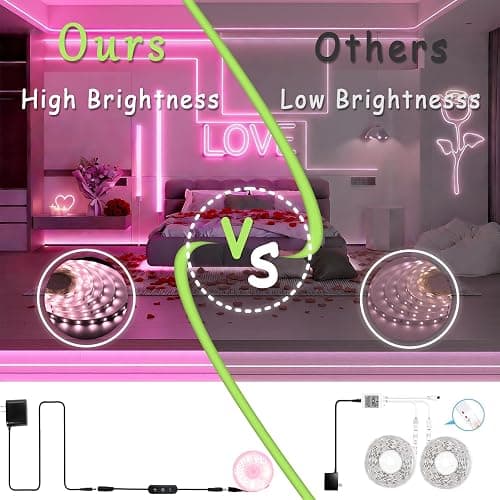 Pink Led Lights Strip Valentines Galentines Day Decor Rope Lights Easy DIY Princess Bedroom Cuttable Strip Lights for Baby Room Bathroom Living Room Kitchen Ceiling Wall Vanity Mirror Decoration thumbnail 2