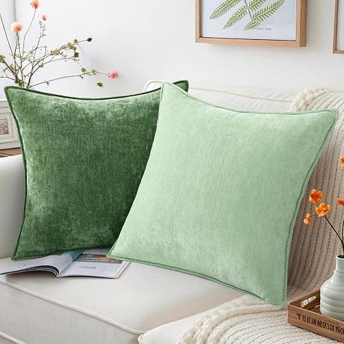 decorUhome Summer Couch Throw Pillow Covers 18x18 Set of 2, Decorative Soft Velvet Modern Cozy Chenille Pillow Cases with Elegant Design for Sofa Bed Living Room Home Decor, Sage Green thumbnail 4