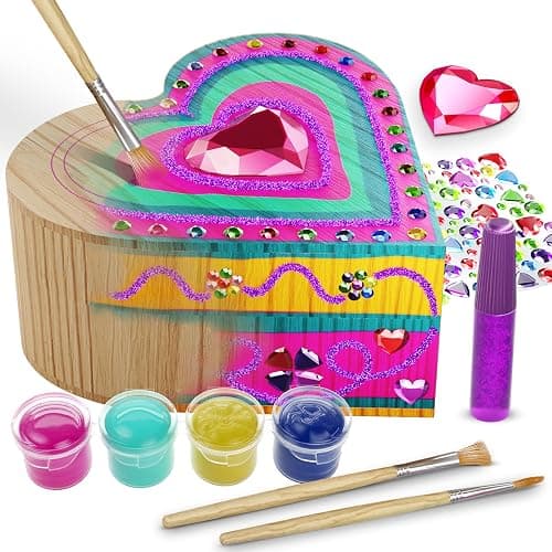 Pretty Me Paint Your Own Wooden Kids Heart Treasure Box Kit - Basket Stuffers - Art Kits for Toddler Girl - Arts and Craft Gifts for Ages 4-6 Year Old Girls - DIY Jewelry - Toys - Crafts Painting Gift - Image 1