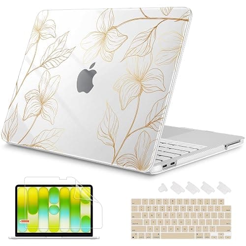 Mektron Case for 2026 MacBook Neo 13-inch A18 Pro chip A3404 Laptop Cover with 13-inch (Diagonal) Liquid Retina Display+ Keyboard Cover+ Screen Protector, Gold Flower S718 - Image 1