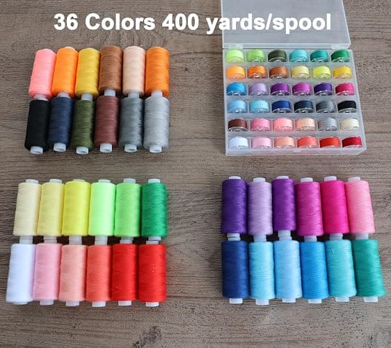 72 PCS Sewing Thread Assortment, 36 Color Thread for Sewing Machine with 36 Same Color Bobbins, Polyester Thread 400 Yards/Spool (72) thumbnail 3