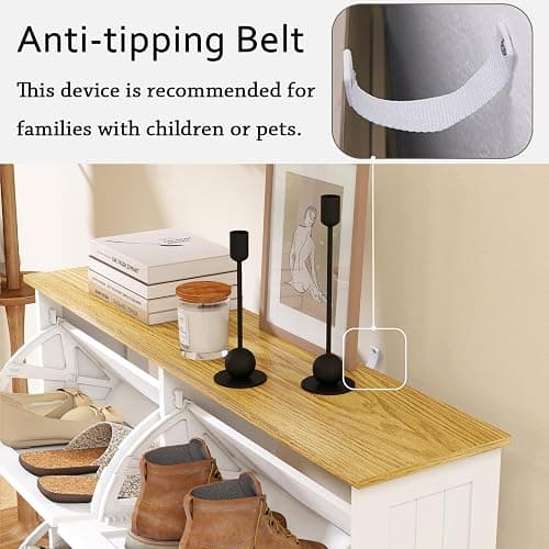 Shoe Storage Cabinet for Entryway, 16-24 Pairs Farmhouse Slim Shoe Cabinet with 4 Flip Drawers, Adjustable Shelves & Anti-Tipping Freestanding White Shoe Organizer for Small Space Hallway Apartment thumbnail 7
