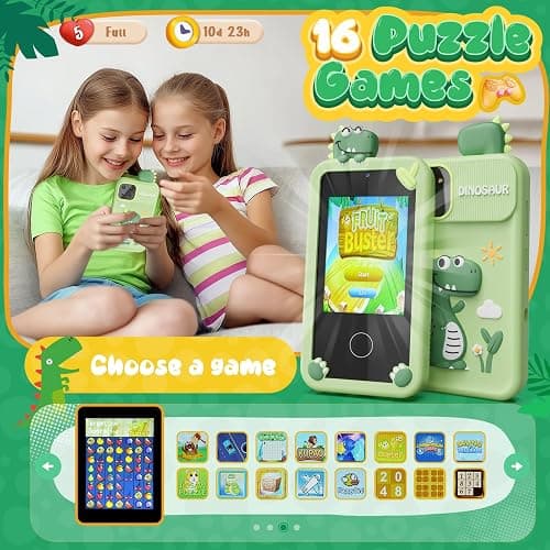 Luyiilo Kids Smart Phone Toys for Boys,Dinosaurs Gift Toys for Boys Ages 3-9 Christmas Birthday Gifts Mini Smart Phone Toys With 2.8" Touchscreen 16 Learning Games Dual Camera Music Player, 8G SD Card - Green thumbnail 4