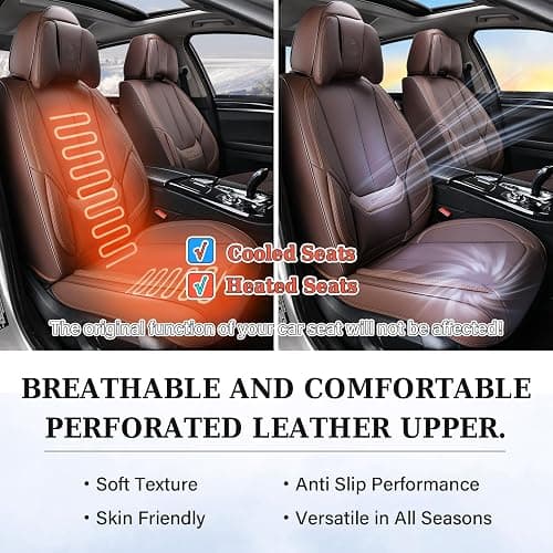 Coverado Front and Back Seat Covers 5 Pieces, Waterproof Nappa Leather Auto Seat Protectors Full Set with Head Pillow, Universal Car Accessories Fit for Most Sedans SUV Pick-up Truck, Brown - Brown(Pillow) - FullSet thumbnail 7