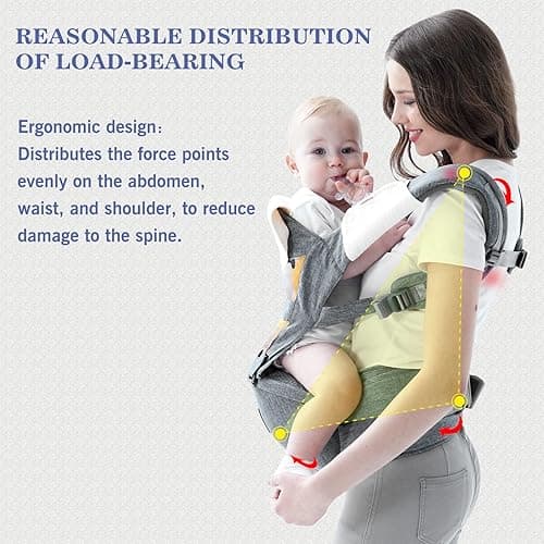 Baby Carrier, Bellababy Multifunction Baby Carrier Hip Seat (Ergonomic M Position) for 3-36 Month Baby, 6-in-1 Ways to Carry, All Seasons, Adjustable Size, Perfect for Shopping Travelling, Grey thumbnail 5
