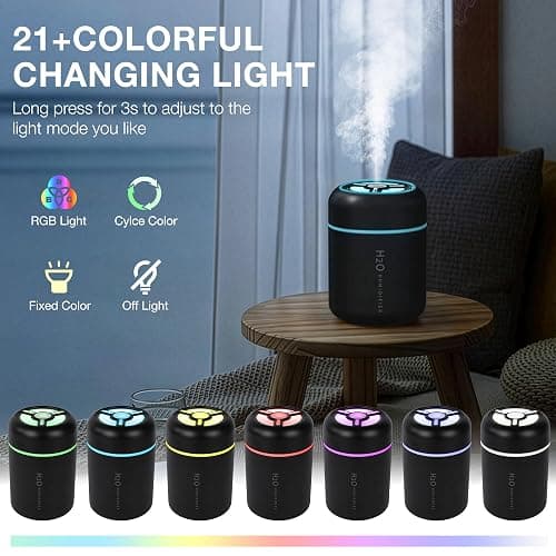 Portable Mini Humidifier, 300ml USB Cool Mist Small Humidifier with Colorful Lights. Perfect for Bedroom, Office, Plants, travel & Car (Black) thumbnail 4