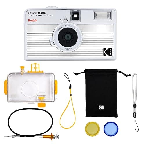 KODAK EKTAR H35N Half Frame Film Camera, 35mm, Reusable, Focus-Free, Bulb Function, Built-in Star Filter, Coated Improved Lens (Film & AAA Battery are not Included) (Striped Silver, Premium Kit) - Image 1