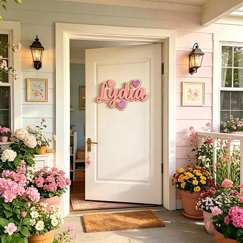 Customized Name Sign for Kids Room, Personalized Kids Name Signs for Bedroom Wall, Wooden Nursery Wall Decor for Girls, Custom Baby Name Plaque, Pink Room Decoration11.81 x 7.87 in thumbnail 4