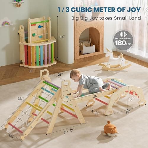 BlueWood 2024 8-in-1 Pikler Triangle Climbing Set Toddler Toys Indoor Baby Jungle Gym Climber Playground for Kids - Rainbow - Upgraded - Rainbow - 8 in 1 thumbnail 3