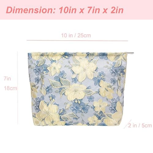 PAZIMIIK Makeup Bag Large Cotton Zipper Pouch for Purse Travel Canvas Make Up Organizer for Women Cosmetic,Brocade Blue - Brocade Blue Flower thumbnail 4
