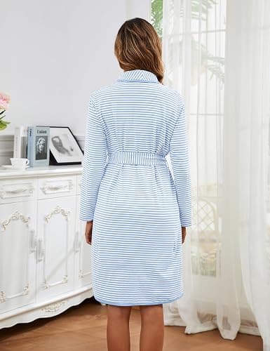 Namatime Cotton Robes for Women Striped Long Sleeve Kimono Bath Robe Lightweight House Coat Bathrobe Loungewear with Pockets thumbnail 3