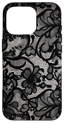 Black Lace Vintage Pattern Case for iPhone 16 Pro - Image 1