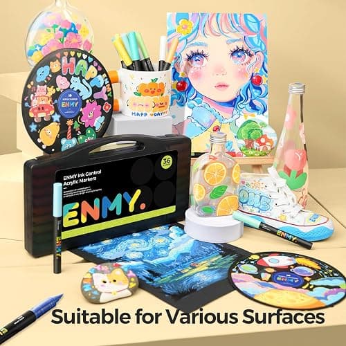 ENMY 48 Colors Acrylic Paint Pens, Direct Liquid Acrylic Paint Marker Pens, Fabric Markers for Textile, Canvas, Rock, Glass, Wood, Paper, DIY, Acrylic Coloring Markers for DIY Craft Supplies thumbnail 6
