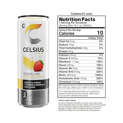 CELSIUS Sparkling Strawberry Lemonade, Functional Essential Energy Drink, 12 Fl Oz (Pack of 12) thumbnail 2