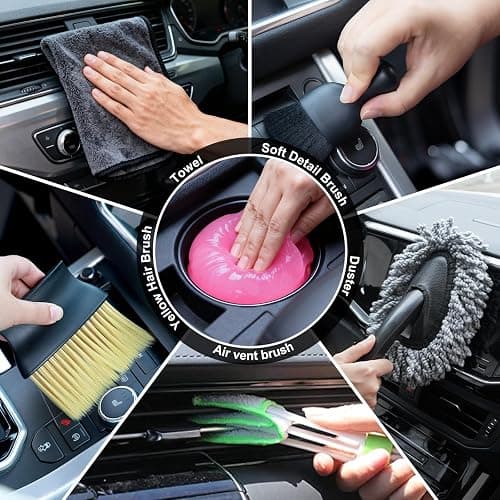 AUTODECO Car Cleaning Kit, Car Interior Detailing Kit with 12000PA Black Handheld Vacuum, Brush Set, Windshield Tool, Duster, Towels, Complete Car Care Tools for Women (Black) thumbnail 7