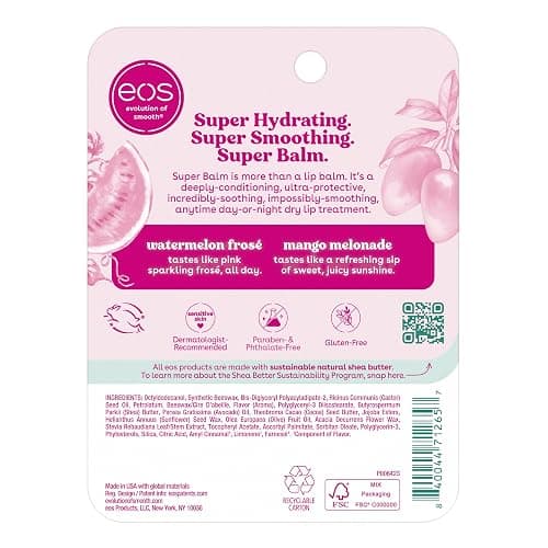 eos 24H Moisture Super Balm- Watermelon Frosé & Mango Melonade, Lip Mask, Day or Night Lip Treatment, Made for Sensitive Skin, 0.35 fl oz, 2-Pack thumbnail 8
