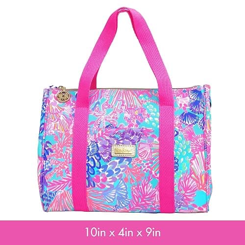 Lilly Pulitzer Cute Lunch Bag for Women, Large Capacity Insulated Tote Bag, Pink/Blue Mini Cooler with Storage Pocket and Shoulder Straps, Splendor in the Sand thumbnail 3