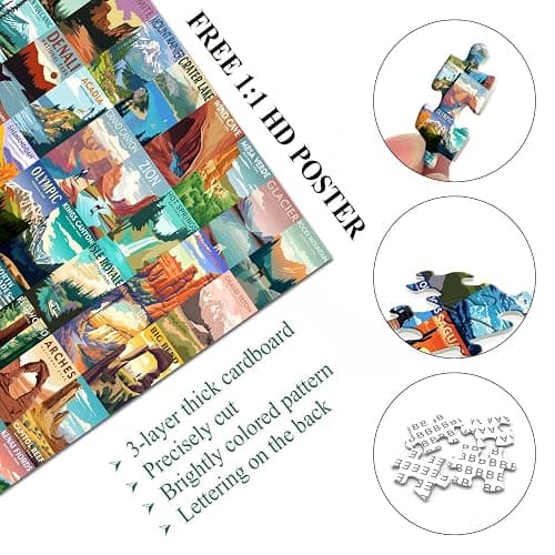 National Parks Puzzle for Adults 1000 Pieces, Travel Poster Landscape Puzzle Including Zion Yellowstone Yosemite, Nature Jigsaw Puzzles Scenery Mountain Scene thumbnail 4