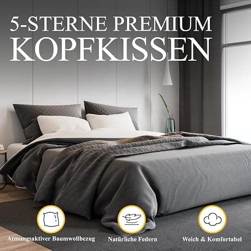 Orange Wave Daunenkissen 80x80cm Federkissen - Kopfkissen 80x80 1er Kissen Daunen und Federn Schlafkissen, RDS und Oeko-TEX Seitenschläferkissen für Maximale Unterstützung und Luxuriösen Schlafkomfort thumbnail 2