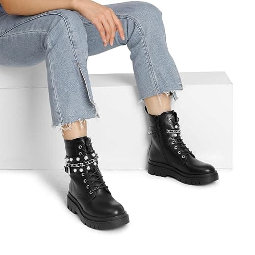 DREAM PAIRS Women's Combat Boots Lace Up Ankle Booties Shoes | Fashion Platform Lug Sole Goth Ankle Booties,Chunky Sole,punk vibe,Suitable for Casual Outings Daily Work thumbnail 8